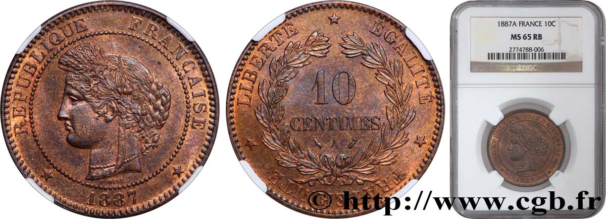 10 centimes Cérès 1887 Paris F.135/31 FDC65 NGC