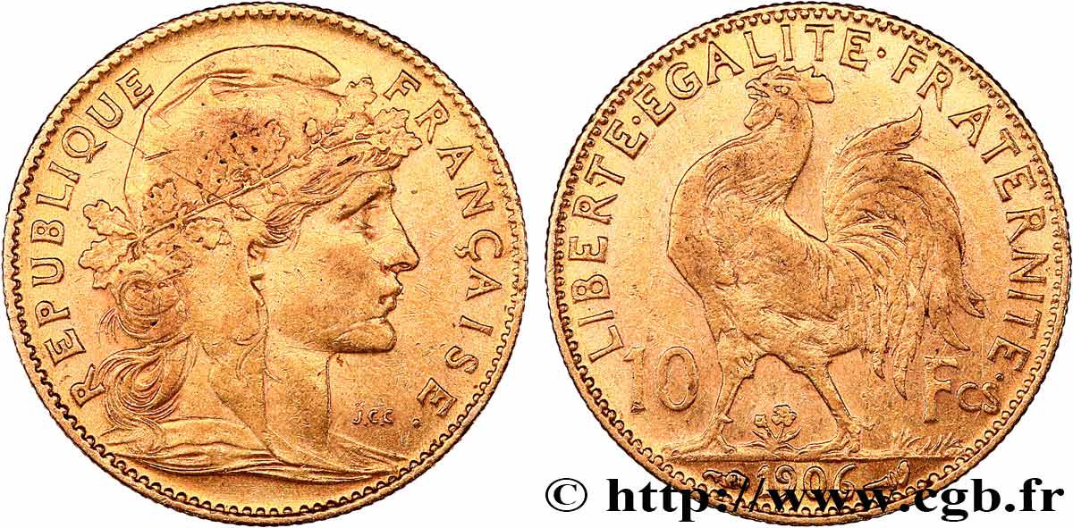 10 francs or Coq 1906 Paris F.509/7 TTB 