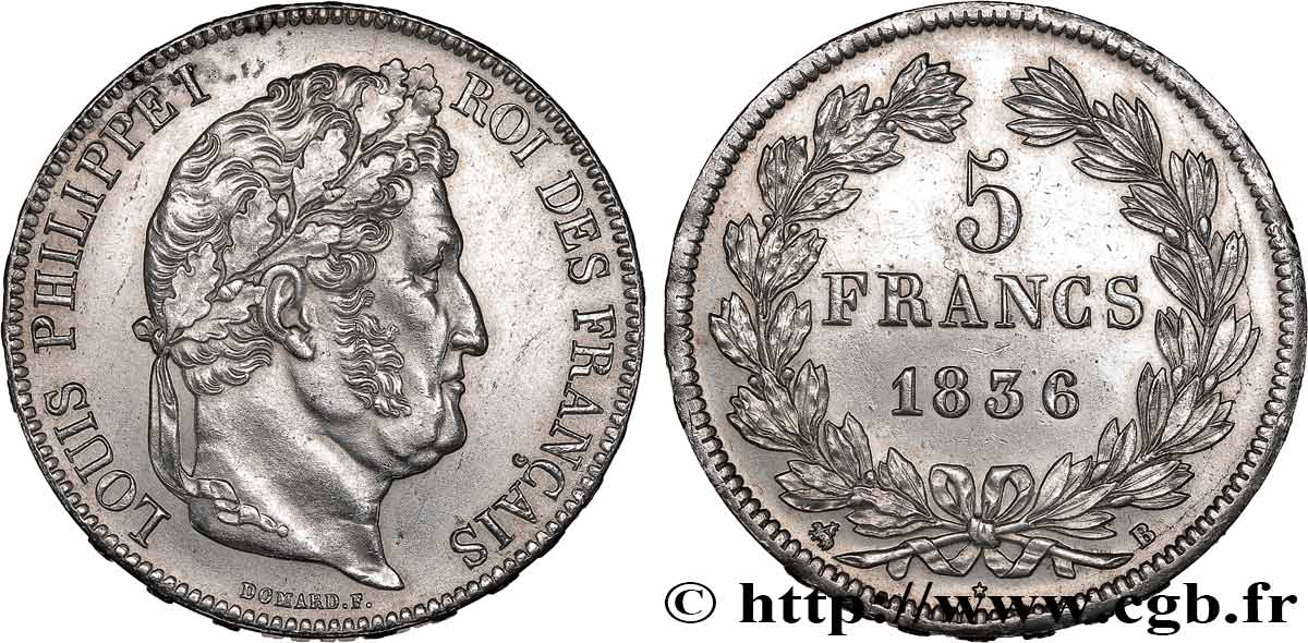 5 francs IIe type Domard 1836 Rouen F.324/54 SUP+ 