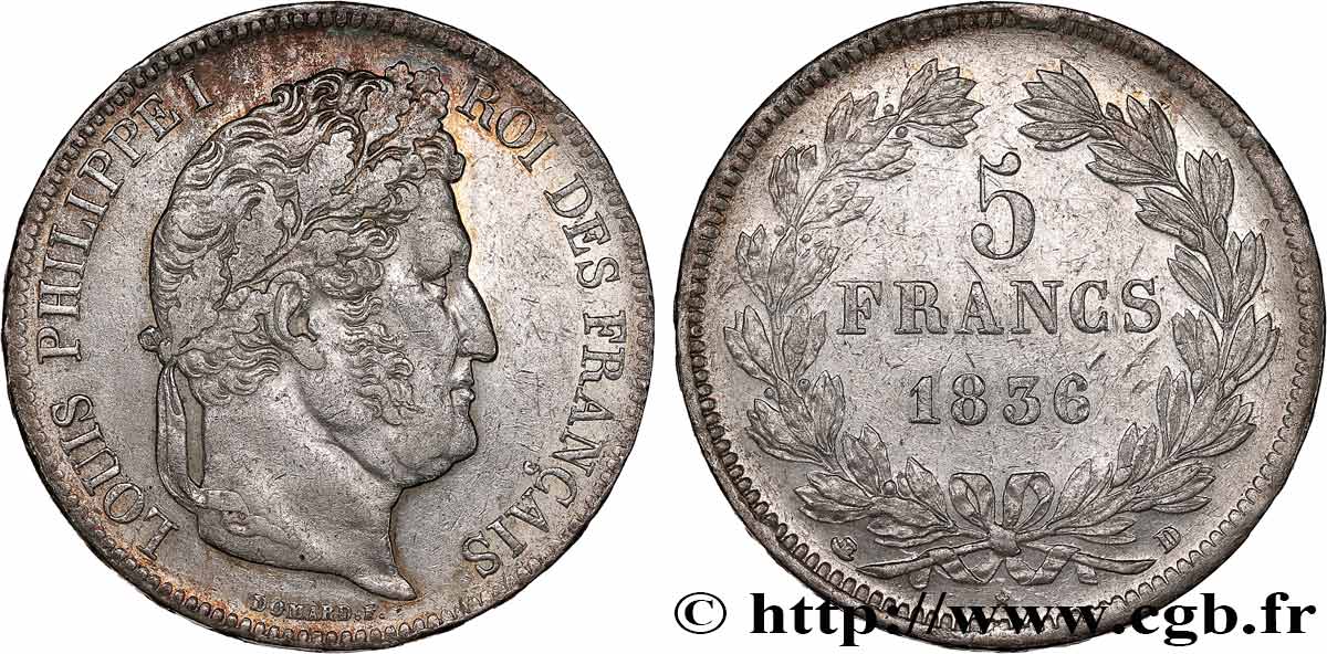 5 francs IIe type Domard 1836 Lyon F.324/56 XF 