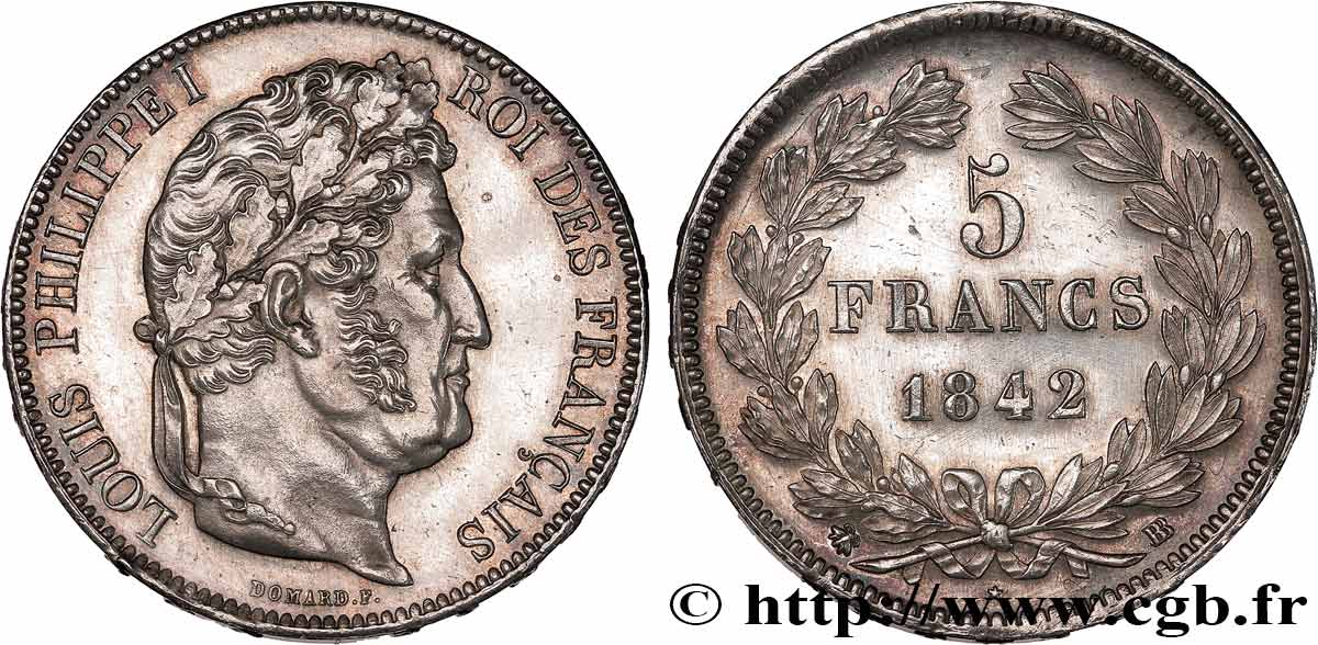 5 francs IIe type Domard 1842 Strasbourg F.324/97 VZ+ 
