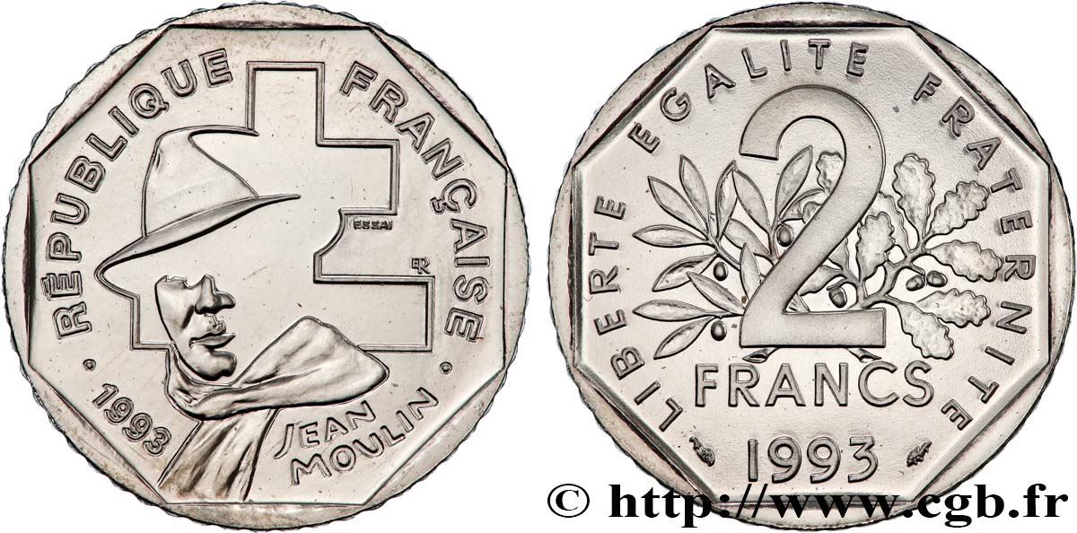 Essai de 2 francs Jean Moulin 1993  F.273/1 MS 