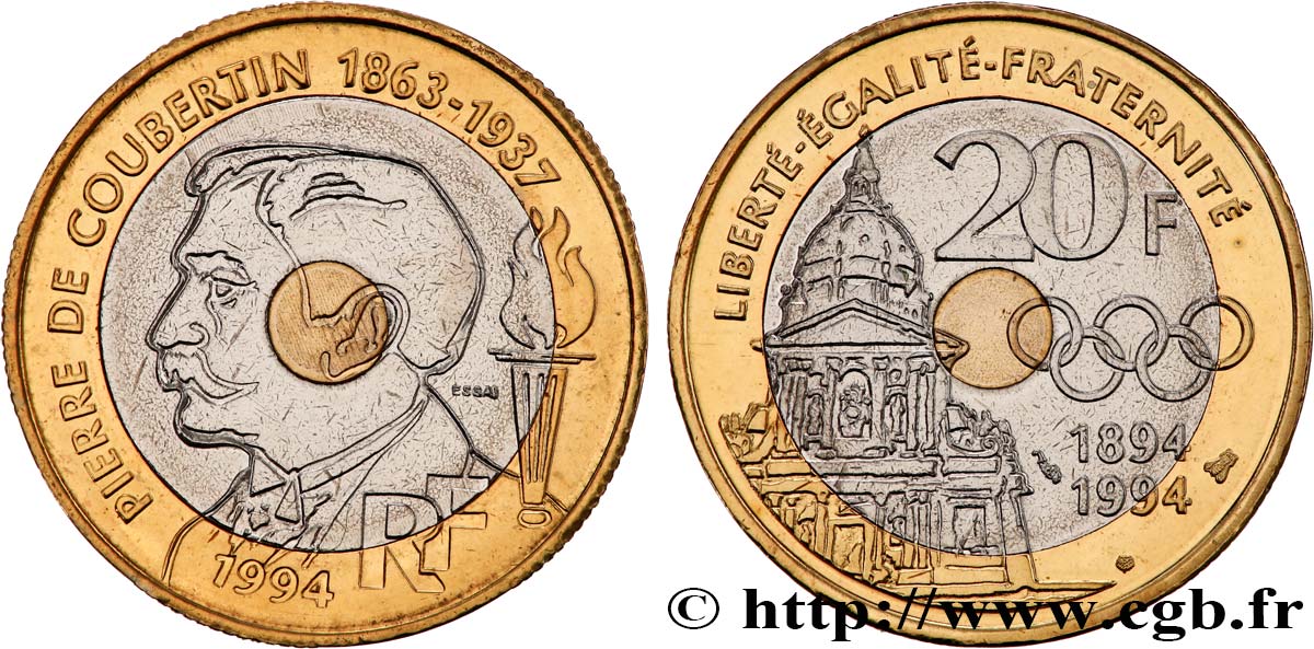 Essai de 20 francs Pierre de Coubertin 1994 Pessac F.405/1 ST 