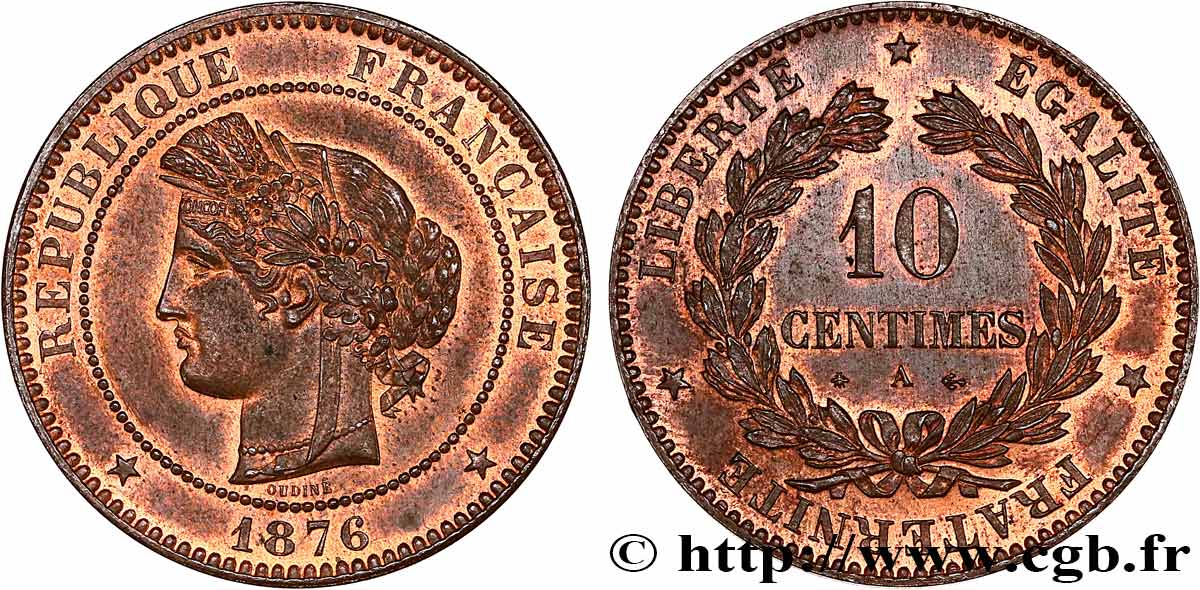 10 centimes Cérès 1876 Paris F.135/16 SPL63 