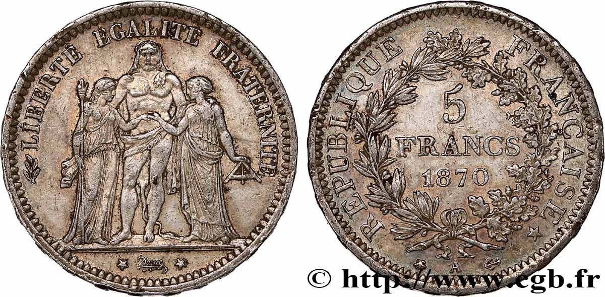 5 francs Hercule 1870 Paris F.334/1 TTB50 