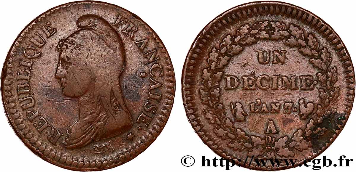 Un décime Dupré, grand module 1799 Paris F.129/28 TB35 