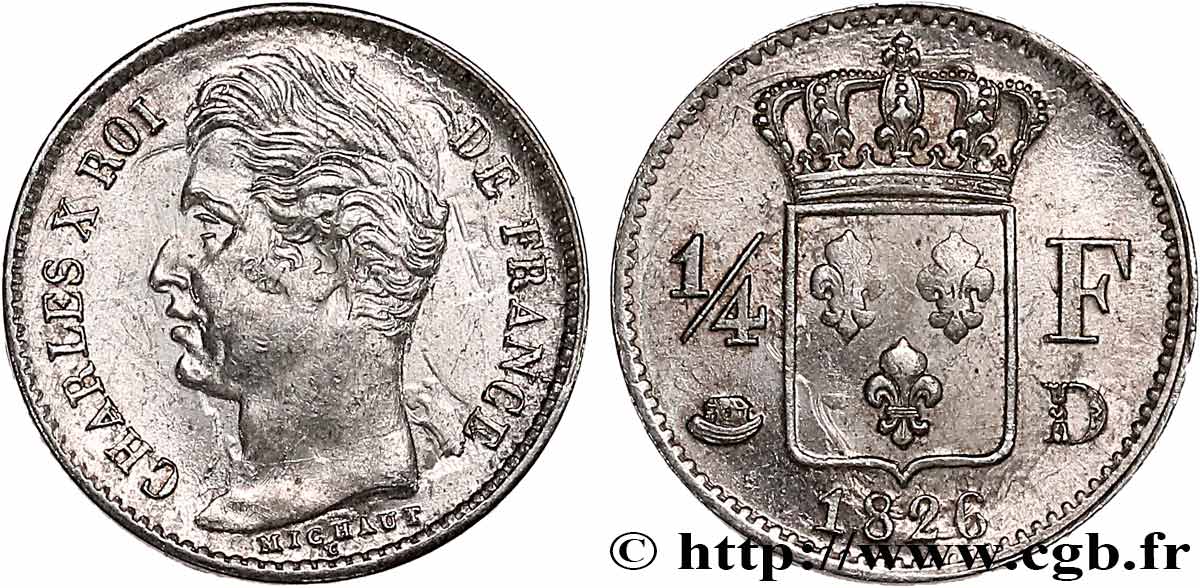 1/4 franc Charles X 1826 Lyon F.164/4 SPL58 