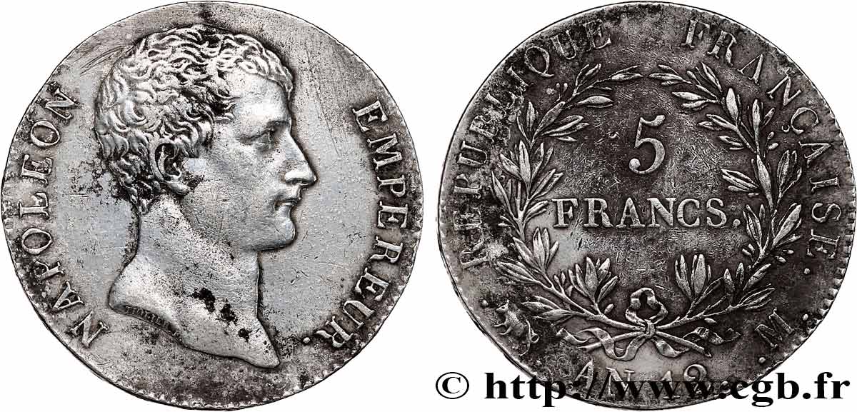 5 francs Napoléon Empereur, type intermédiaire 1804 Toulouse F.302/8 BB 