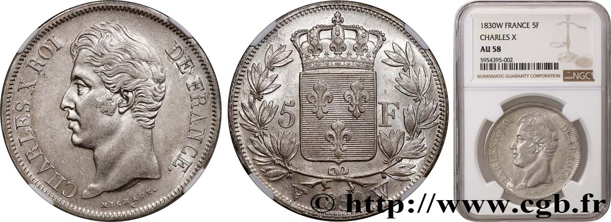 5 francs Charles X, 2e type 1830 Lille F.311/52 SPL58 NGC