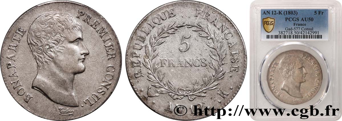 5 francs Bonaparte Premier Consul 1804 Bordeaux F.301/17 TTB50 PCGS