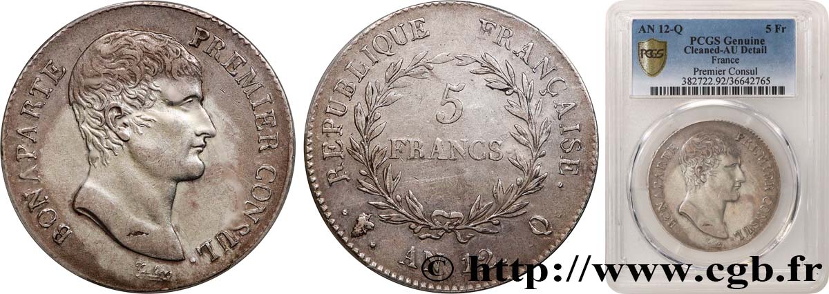 5 francs Bonaparte Premier Consul 1804 Perpignan F.301/23 AU PCGS