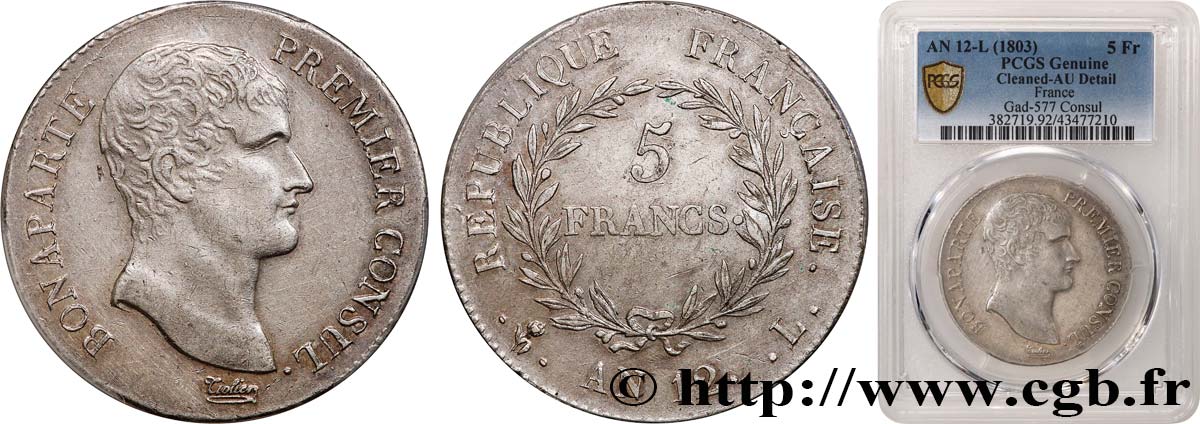 5 francs Bonaparte Premier Consul 1804 Bayonne F.301/18 AU PCGS