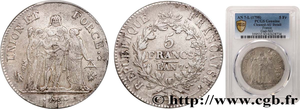5 francs Union et Force, Union serré, seulement gland extérieur 1799 Bayonne F.288/112 MBC+ PCGS