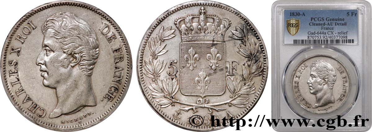 5 francs Charles X 2e type, tranche en relief 1830 Paris F.312/1 MBC+ PCGS