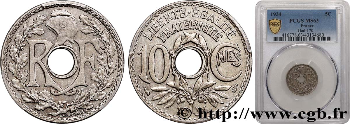 10 centimes Lindauer 1934  F.138/21 MS63 PCGS
