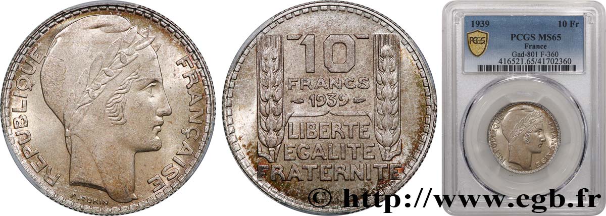 10 francs Turin 1939  F.360/10 FDC65 PCGS