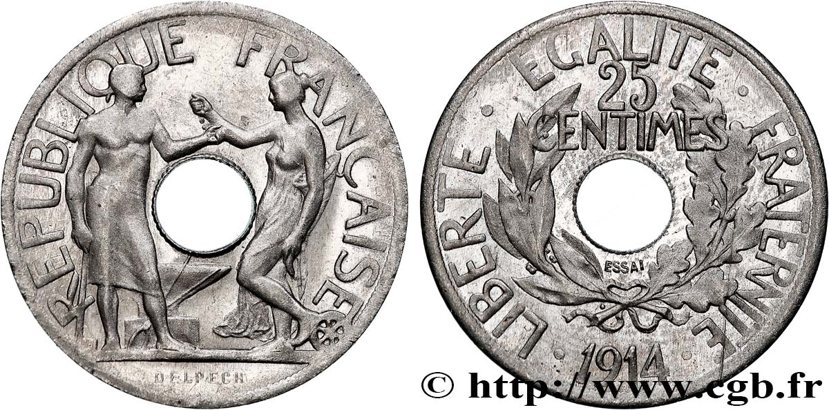 Essai de 25 centimes par Delpech, grand module 1914 Paris GEM.69 1 SUP62 