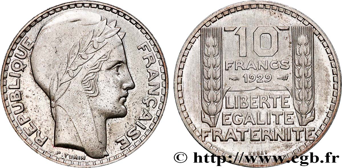 Essai-piéfort de 10 francs Turin 1929  GEM.173 EP SUP61 