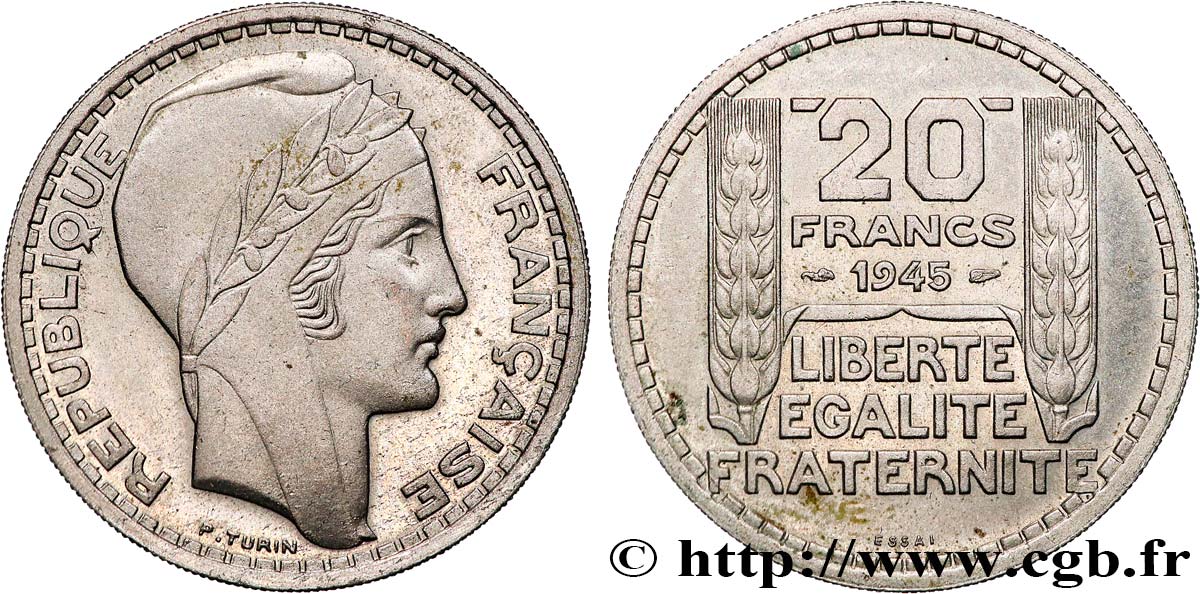 Essai de 20 francs Turin en cupro-nickel 1945 Paris GEM.206 1 SPL+ 