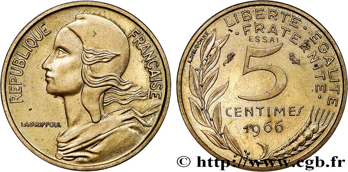 Essai de 5 centimes Marianne 1966 Paris F.125/1 SPL63 