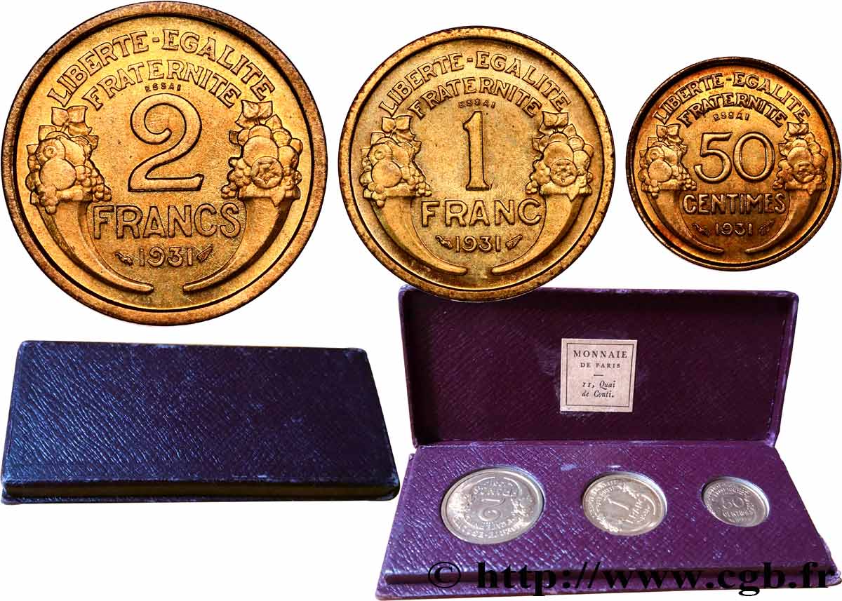 Boîte des essais de 2 francs, 1 franc et 50 centimes Morlon 1931  F.192/1 fST 
