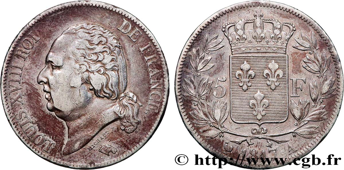 5 francs Louis XVIII, tête nue 1817  Paris F.309/14 MBC 
