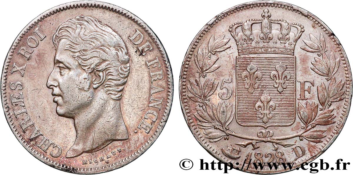 5 francs Charles X, 2e type 1828 Lyon F.311/17 MBC 