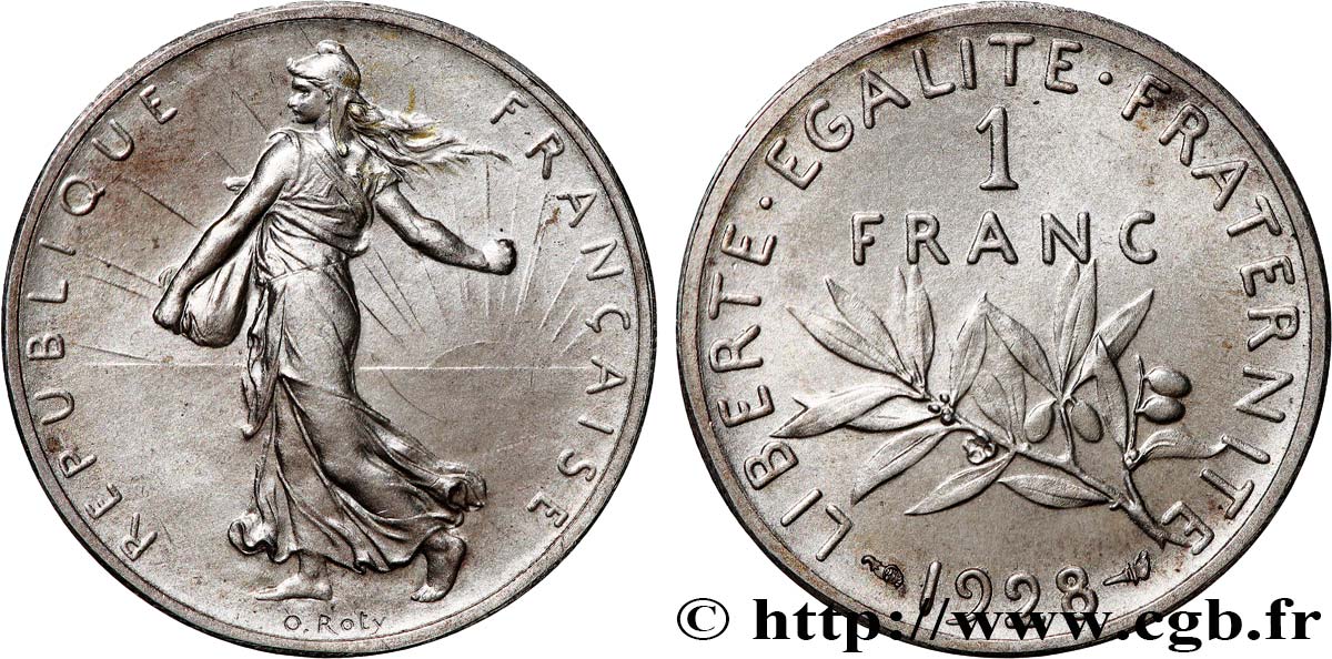 Piéfort argent de 1 franc Semeuse 1928 Paris GEM.94 P2 SPL64 