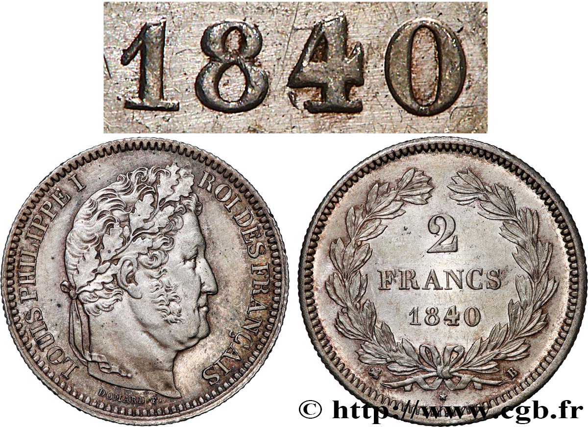 2 francs Louis-Philippe, date en 4/3 1840 Rouen F.260/77 var. SUP+ 