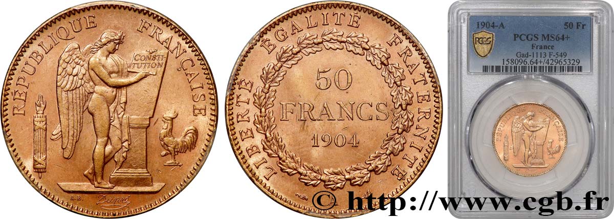 50 francs or Génie 1904 Paris F.549/6 fST64 PCGS