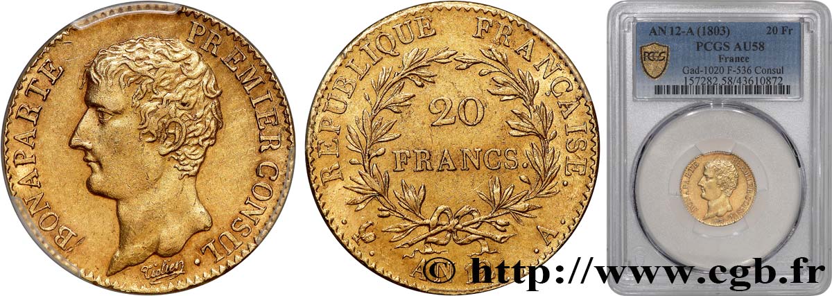 20 francs or Bonaparte Premier Consul 1804 Paris F.510/2 AU58 PCGS