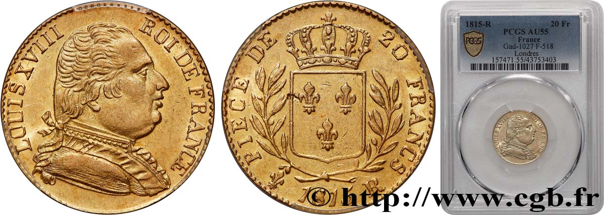 20 francs or Londres 1815 Londres F.518/1 SUP55 PCGS