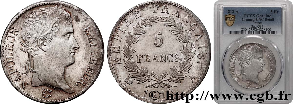 5 francs Napoléon Empereur, Empire français 1812 Paris F.307/41 VZ+ PCGS