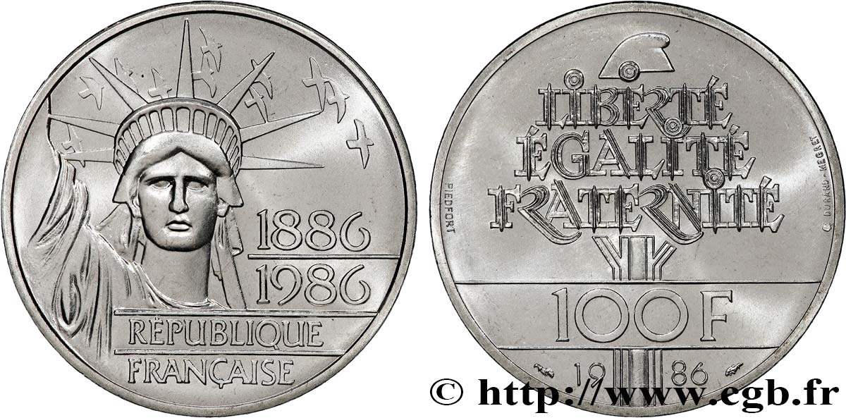 Piéfort Brillant Universel de 100 francs Liberté (Statue de la) 1986 Pessac GEM.235 P1 FDC 
