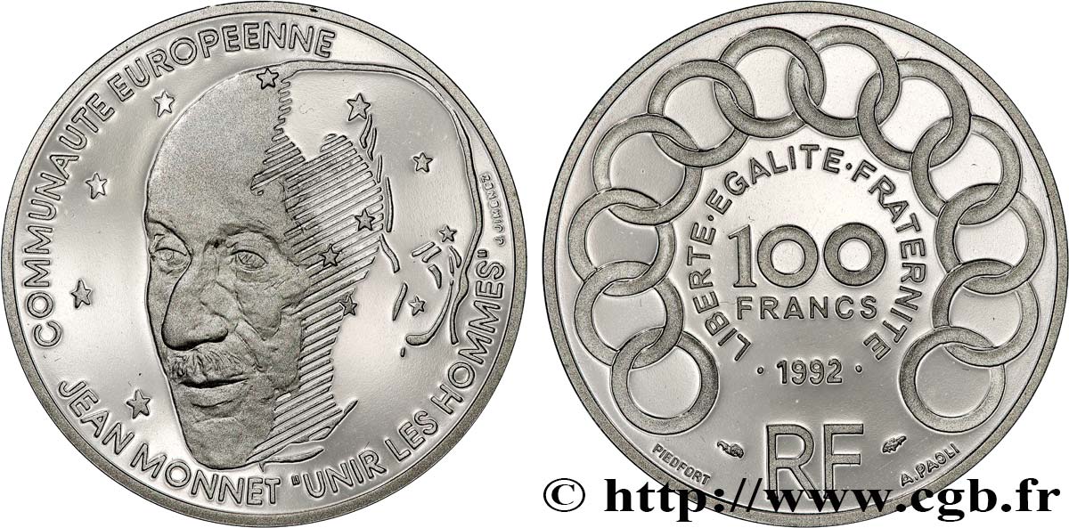 Piéfort Belle Épreuve de 100 francs Jean Monnet 1992 Pessac GEM.241 P1 FDC 
