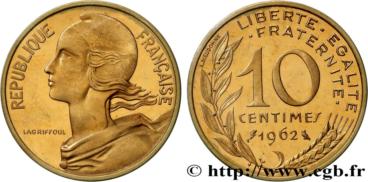 Piéfort de 10 centimes Marianne 1962 Paris GEM.46 P1 MS 
