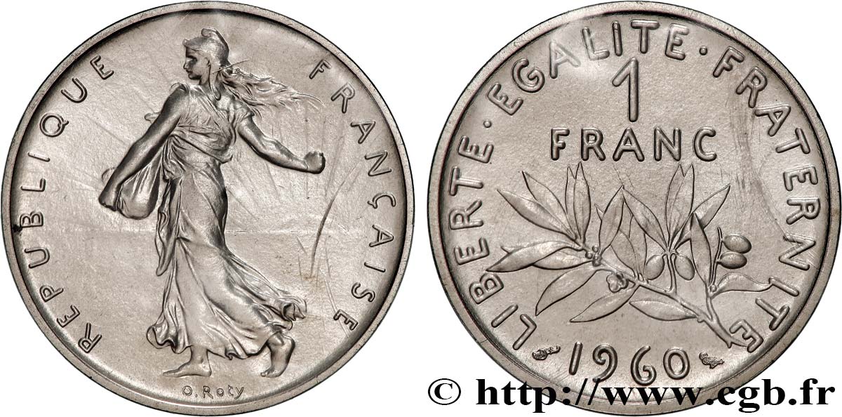 Piéfort nickel de 1 franc Semeuse 1960 Paris GEM.104 P1 MS 