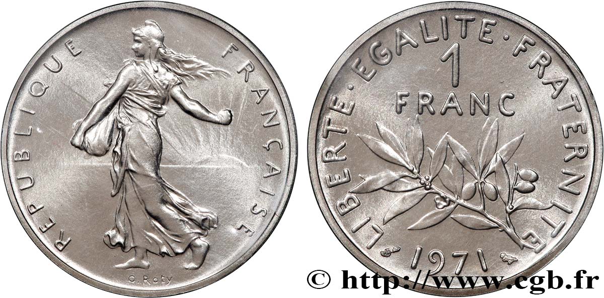 Piéfort nickel de 1 franc Semeuse, nickel 1971 Pessac GEM.104 P1 FDC 