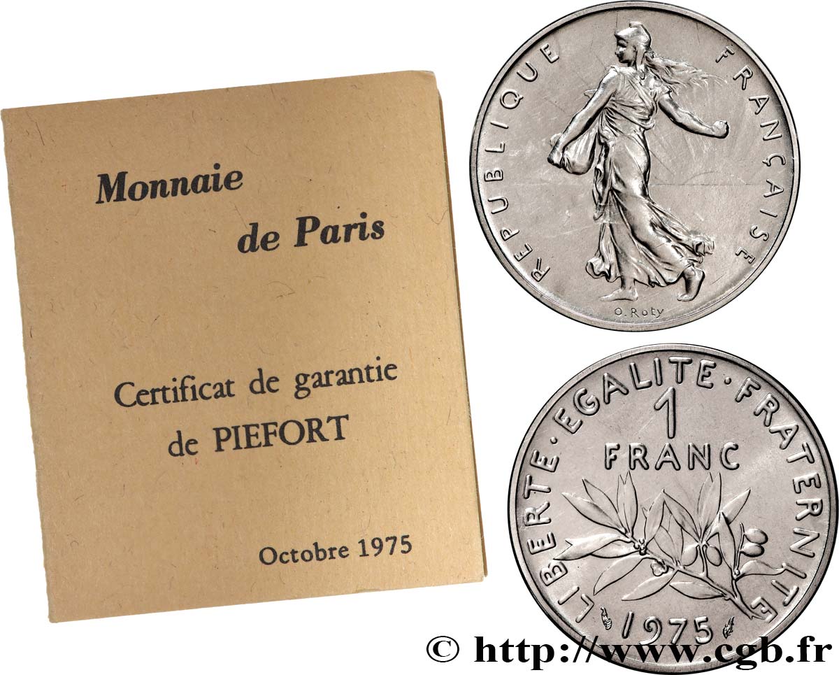 Piéfort Nickel de 1 franc Semeuse 1975 Paris GEM.104 P1 FDC 