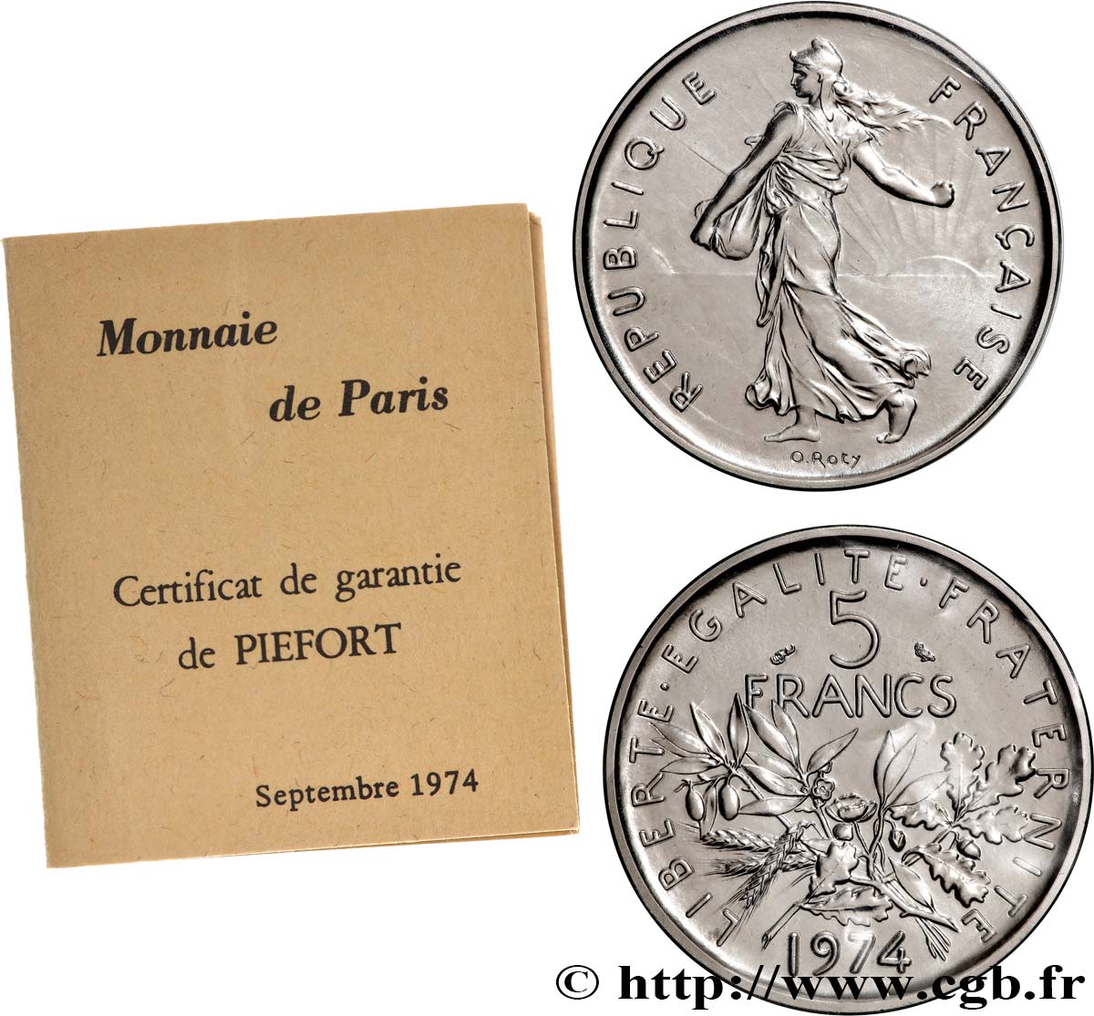 Piéfort Cu-Ni de 5 francs Semeuse 1974 Pessac GEM.154 P1 FDC 