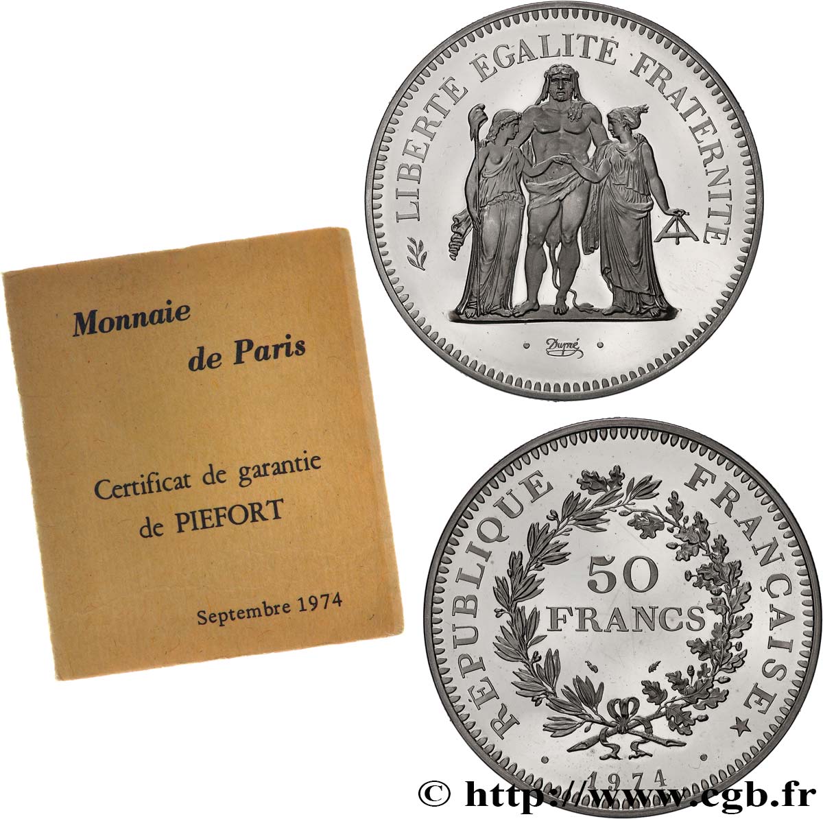 Piéfort Argent de 50 francs Hercule  1974 Pessac GEM.223 P1 FDC 