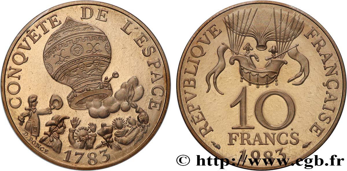 Piéfort Cu-Ni de 10 francs Conquête de l’Espace 1983  GEM.188 P1 FDC 