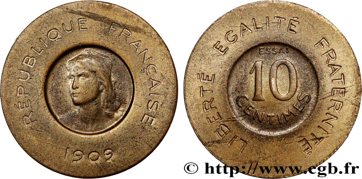 Essai de 10 centimes Rude en bronze-aluminium 1909 Paris GEM.35 11 SUP62 