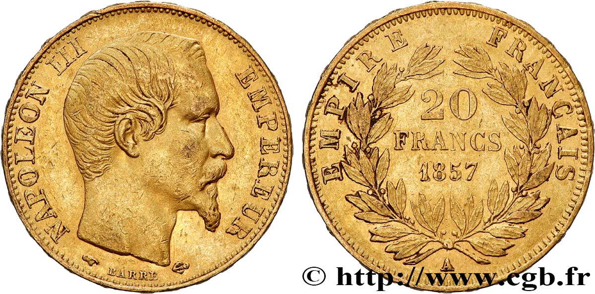 20 francs or Napoléon III, tête nue 1857 Paris F.531/12 MBC53 