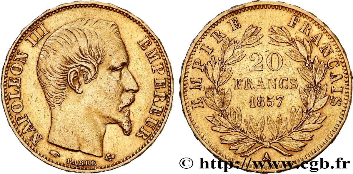 20 francs or Napoléon III, tête nue 1857 Paris F.531/12 AU 