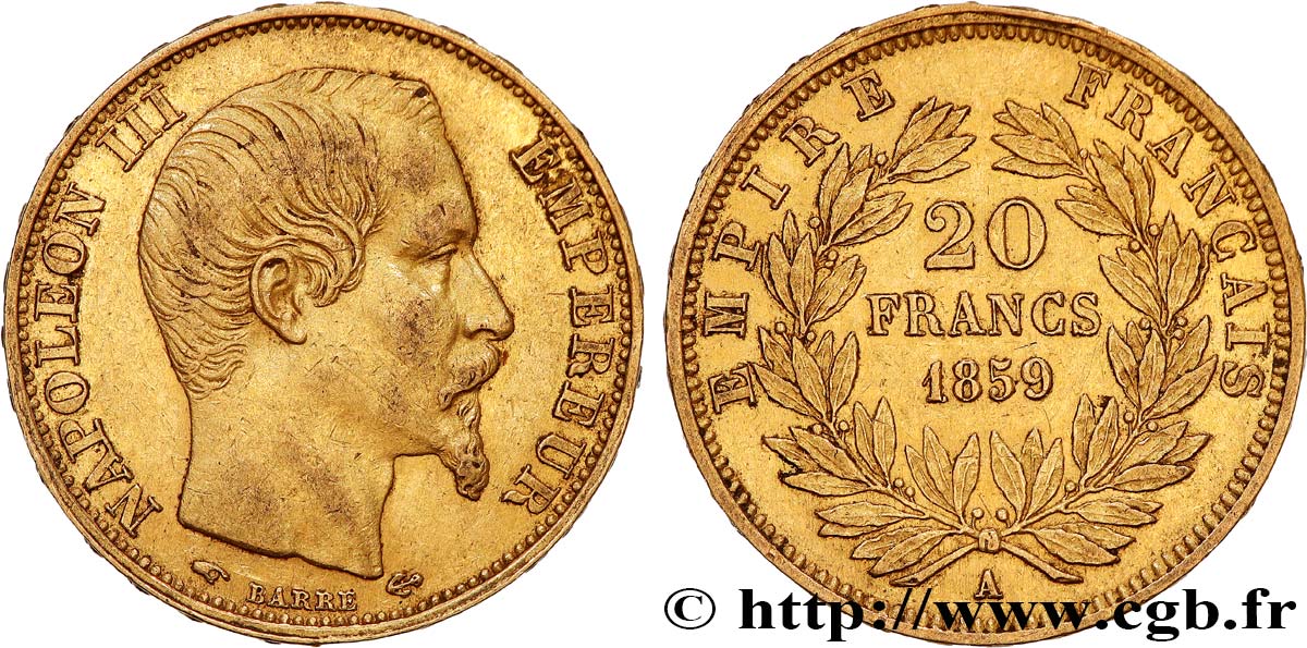 20 francs or Napoléon III, tête nue 1859 Paris F.531/15 TTB+ 