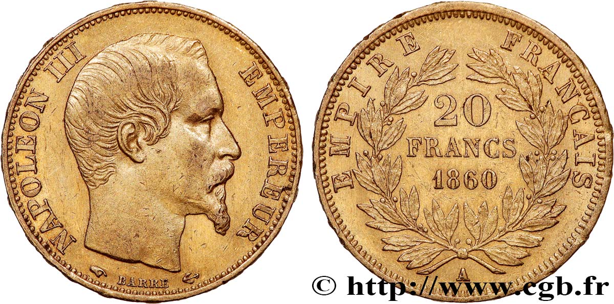 20 francs or Napoléon III, tête nue 1860 Paris F.531/18 fVZ 