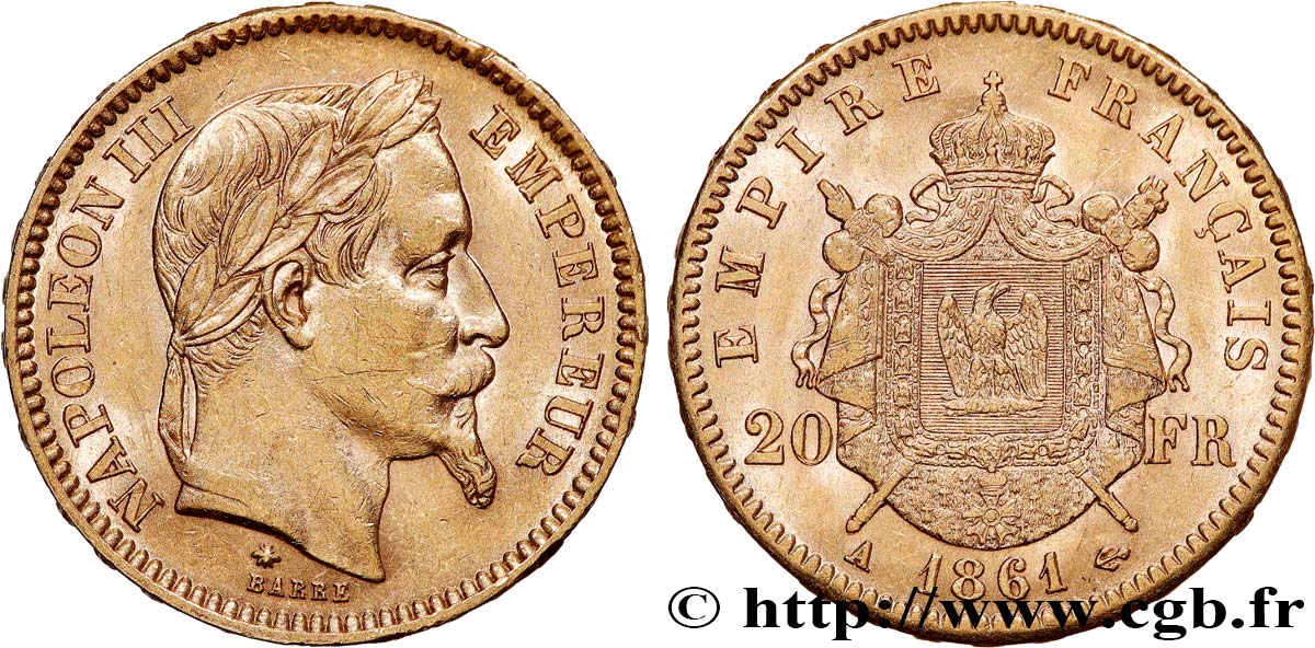 20 francs or Napoléon III, tête laurée 1861 Paris F.532/1 q.SPL 