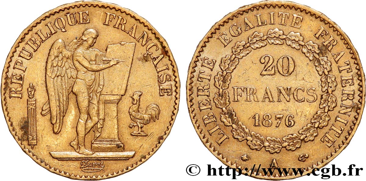 20 francs or Génie, Troisième République 1876 Paris F.533/4 SS 