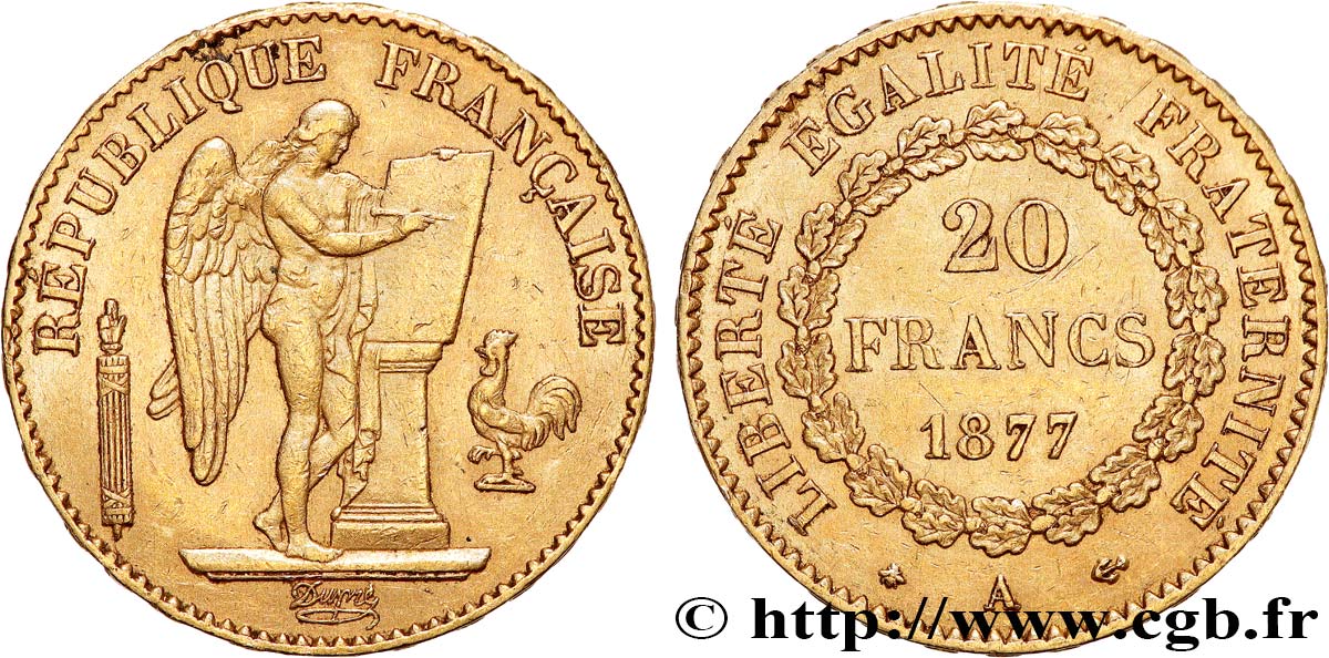 20 francs or Génie, Troisième République 1877 Paris F.533/5 XF 